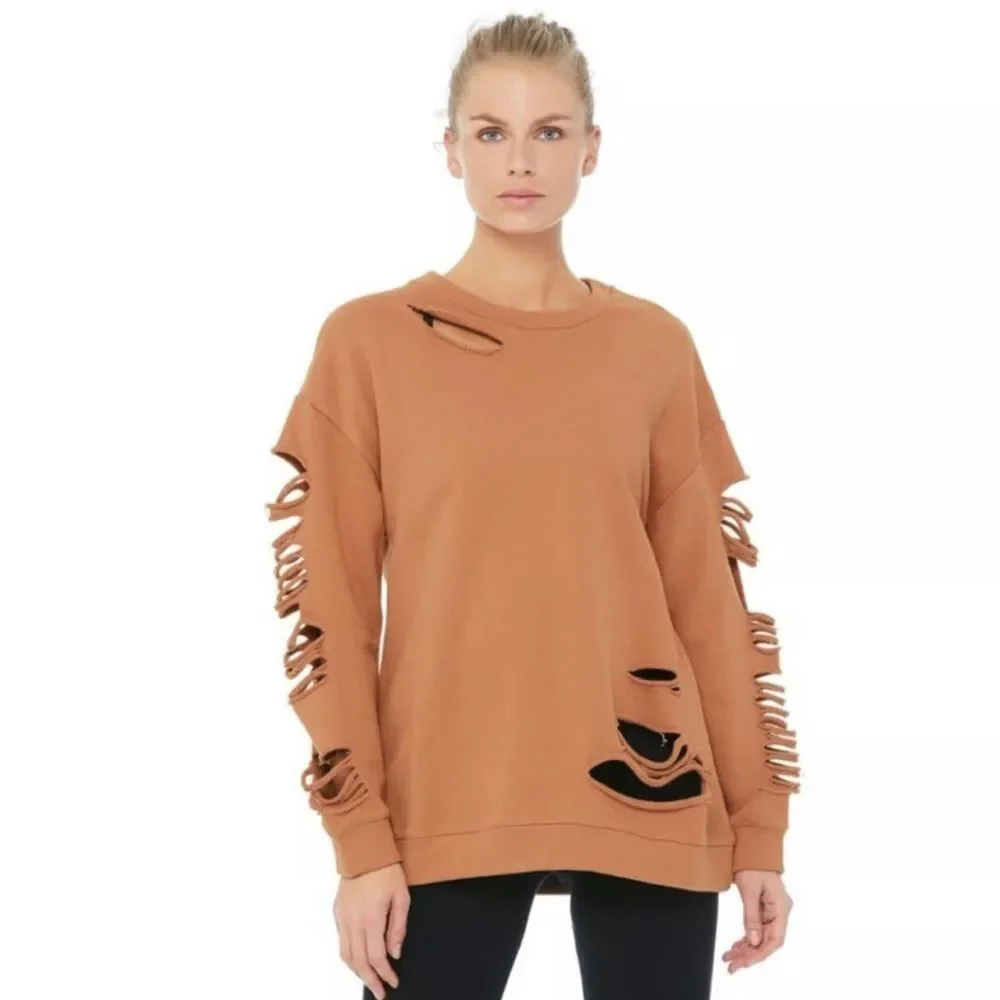 Alo Yoga Fade Long Sleeve Slash Out Pullover in Henna S